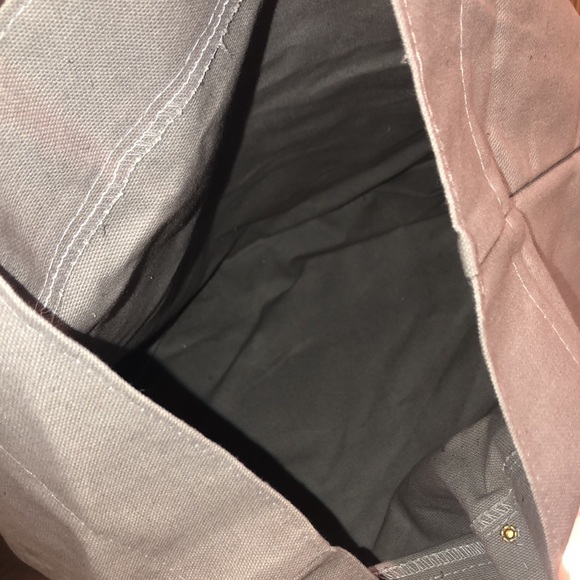 Grey canvas tote with raw leather straps and charm - Picture 4 of 4